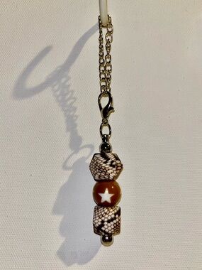 Silver-tone Cup Charm Featuring Brown w/Star Focal Bead & 2 Camouflage Beads
